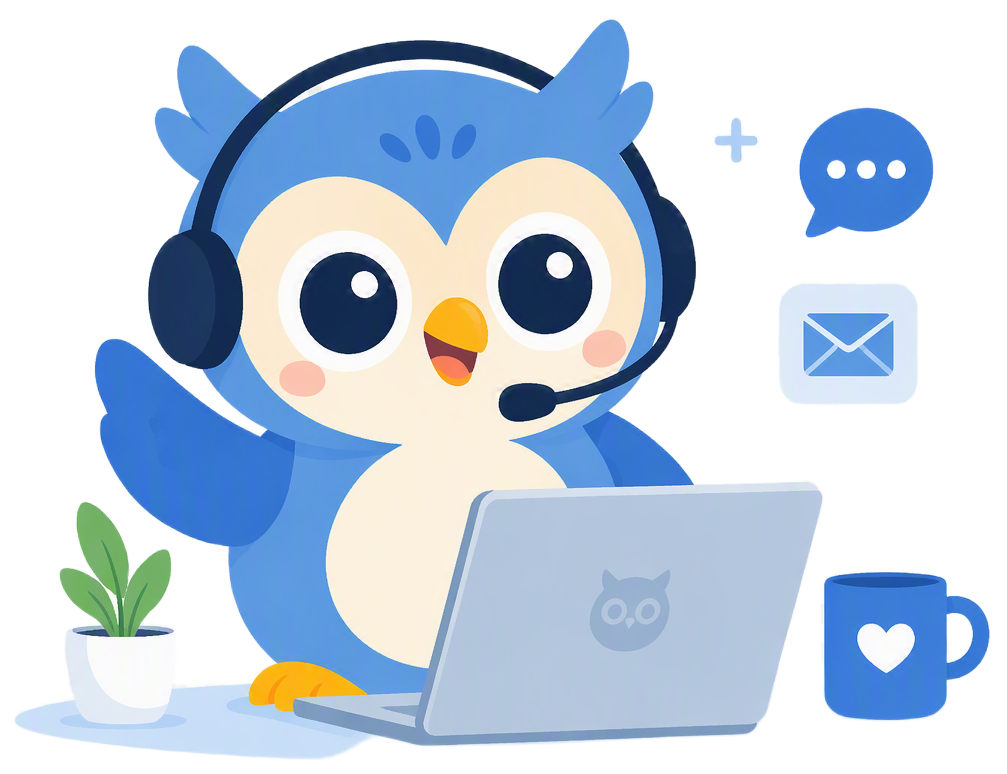 Un hibou qui tend une main secourable, mascotte de Piloup